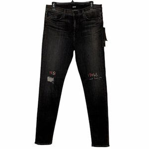 Hudson Womens Nico Slim Skinny Jeans Black Distressed Embroidery Mid Rise 32 New